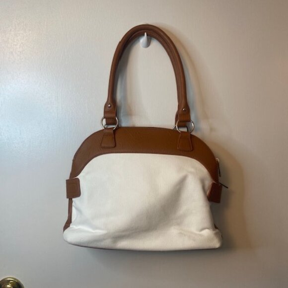 B Amici Amelia White Canvas & Tan Trimming Satchel Shoulder Bag - Picture 16 of 16